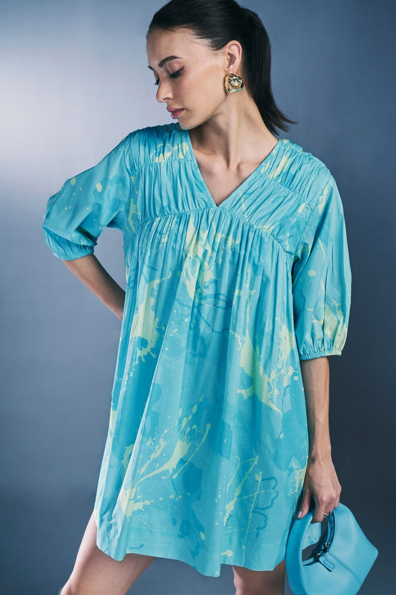 Turquoise Diaries Cotton Dress, Turquoise, image 5